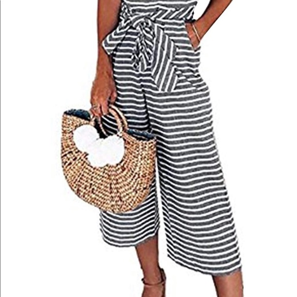 NWT Striped Waist Belt Wide Leg Chic Jumpsuit - Picture 4 of 5